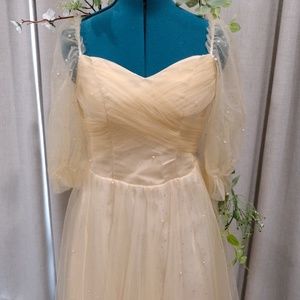 Elegant Champagne Sequined Gown with Builtin Support Perfect for Special Day